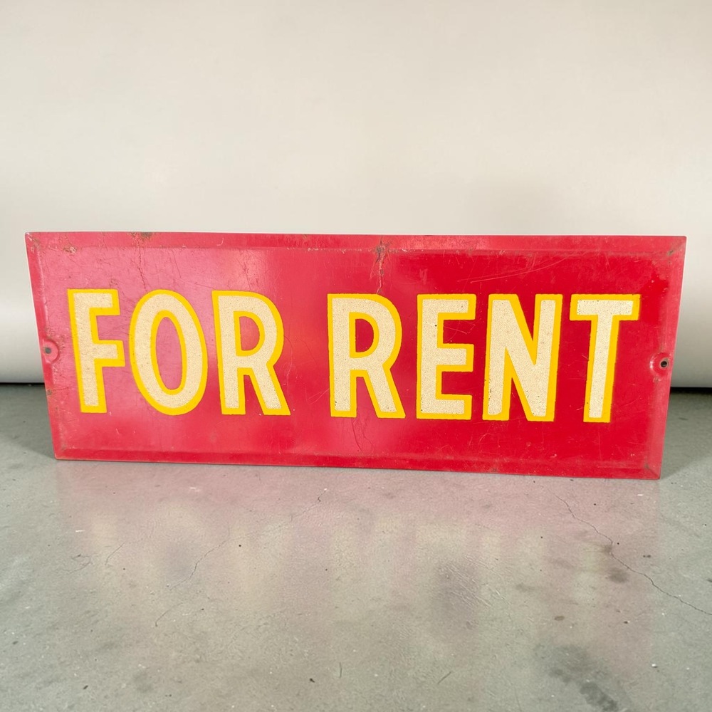 "For Rent" Vintage Hetrolite Smaltz Reflective Letter Tin Sign 1930s